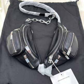 Alexander Wang Attica Double Fanny Pack Black Silver Chain Crossbody B Authentic
