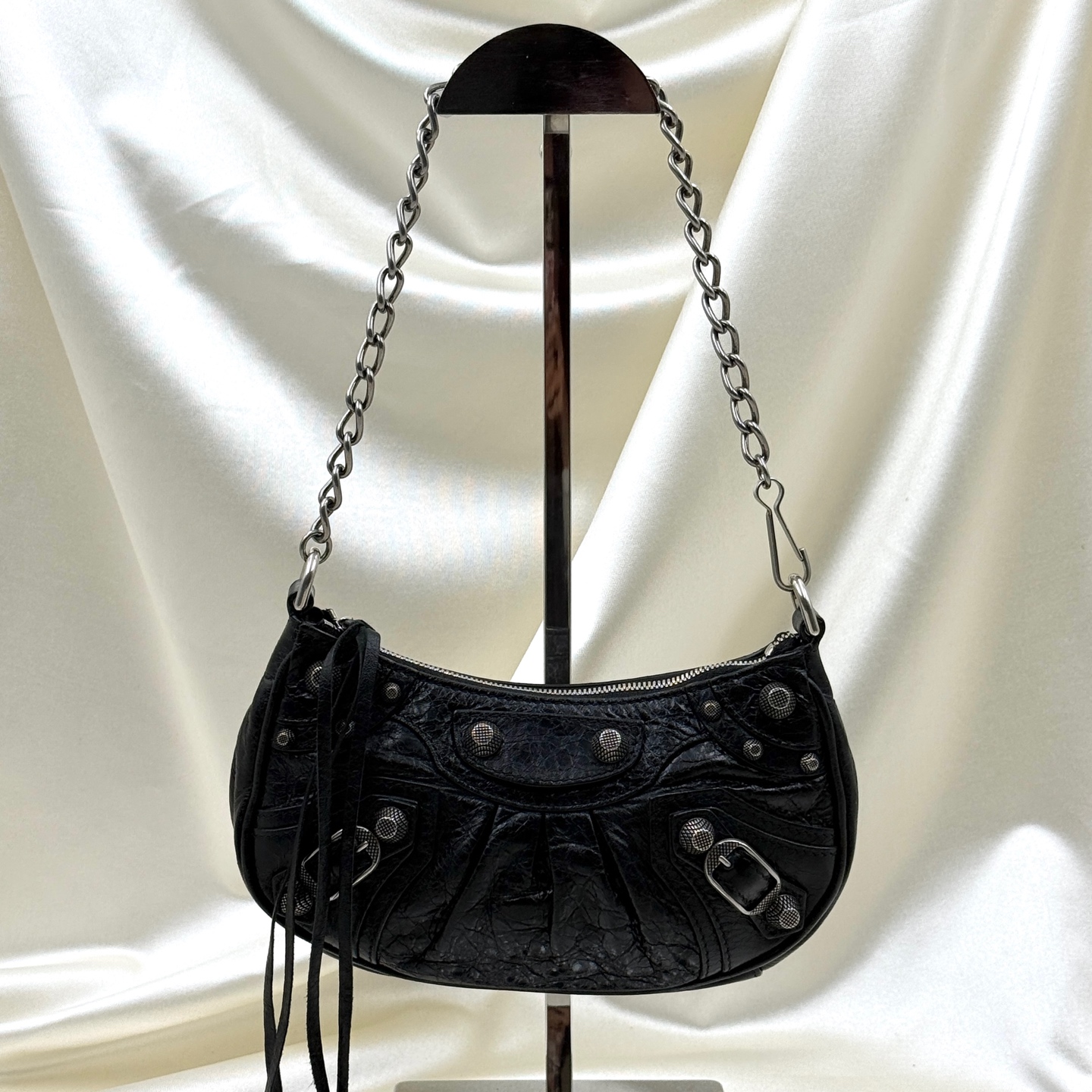 Balenciaga Le Cagole Mini Croc Embossed Leather Shoulder Bag Black Authentic