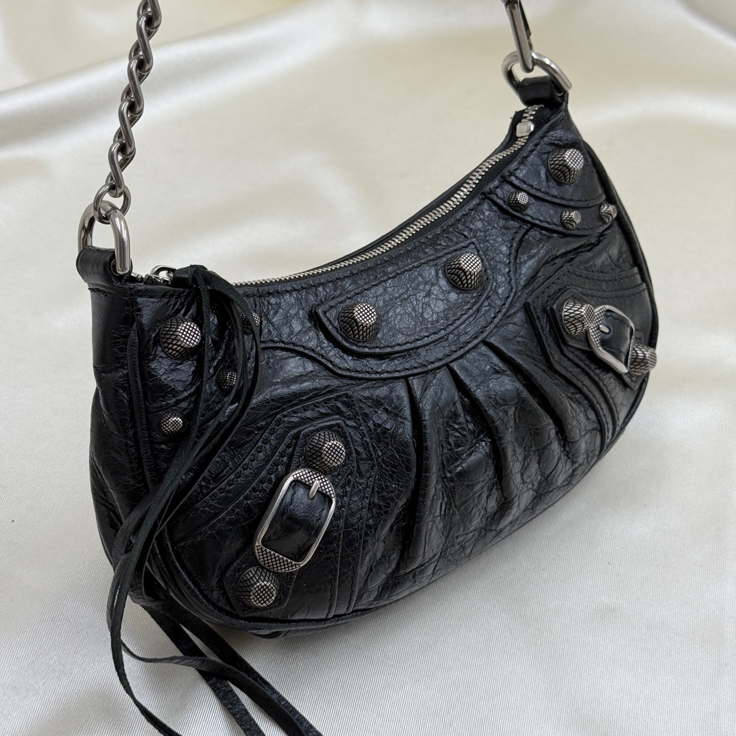 Balenciaga Le Cagole Mini Croc Embossed Leather Shoulder Bag Black Authentic - Image 2
