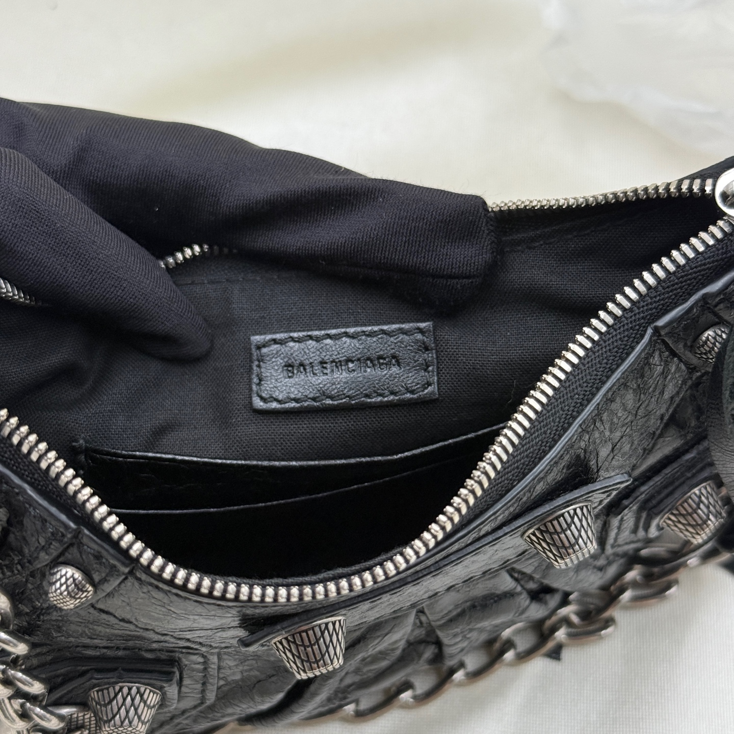 Balenciaga Le Cagole Mini Croc Embossed Leather Shoulder Bag Black Authentic - Image 7