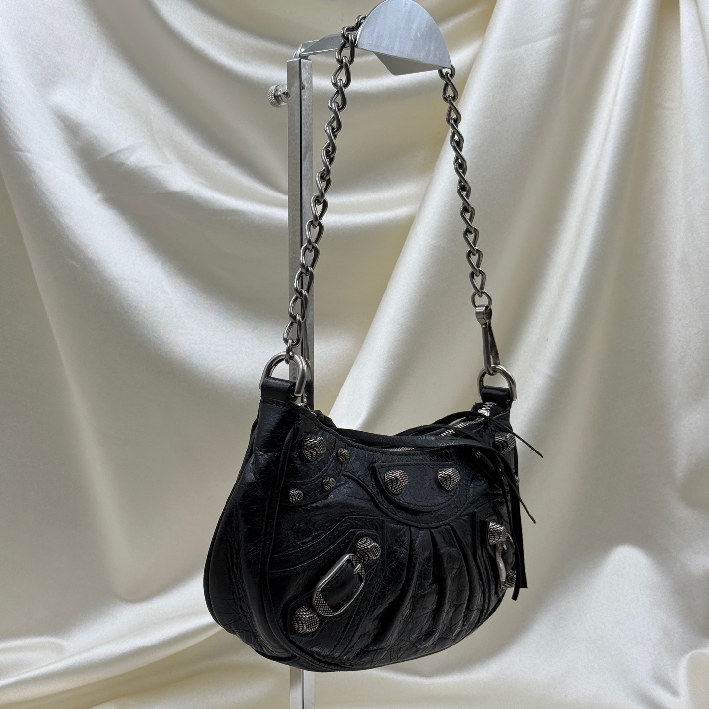 Balenciaga Le Cagole Mini Croc Embossed Leather Shoulder Bag Black Authentic - Image 8