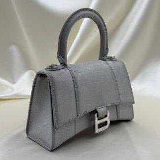 Balenciaga Hourglass Small Silver Polyester PU Crossbody Bag Authentic