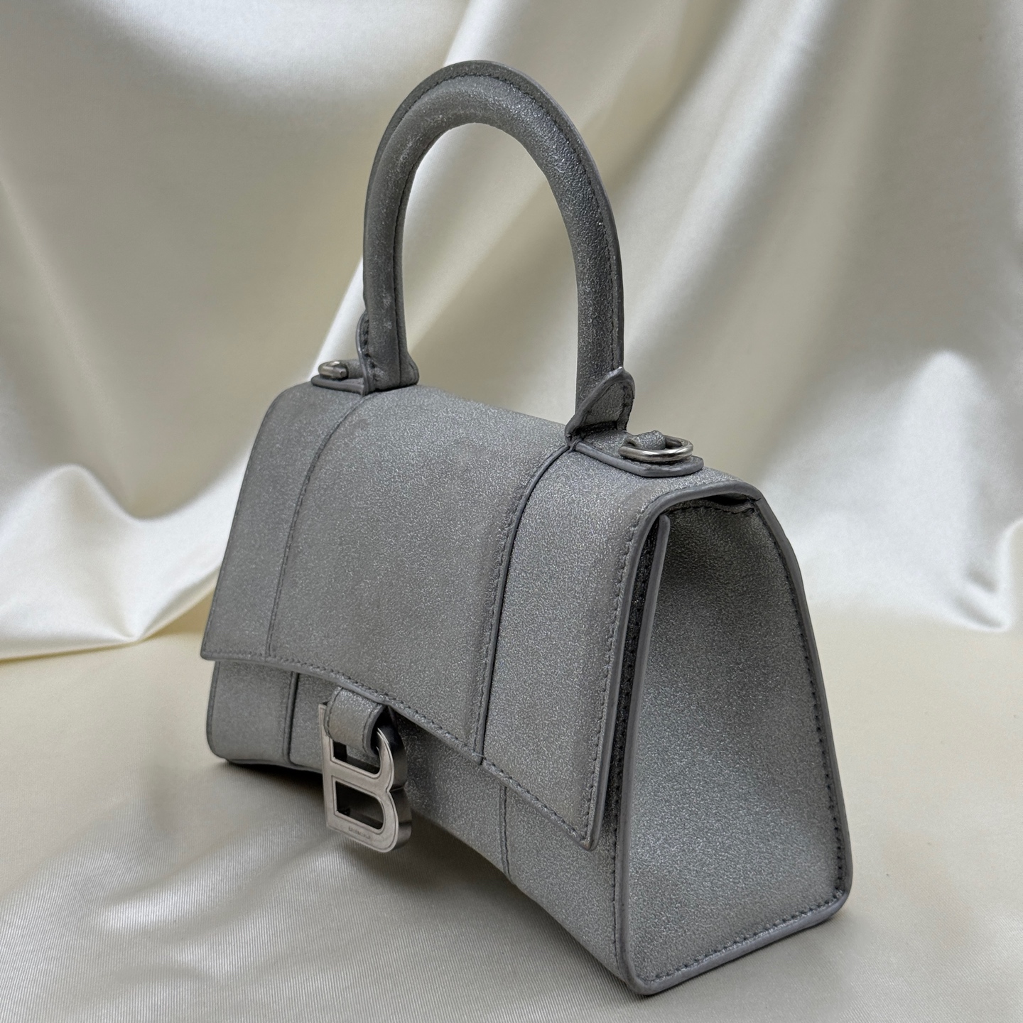 Balenciaga Hourglass Small Silver Polyester PU Crossbody Bag Authentic - Image 2