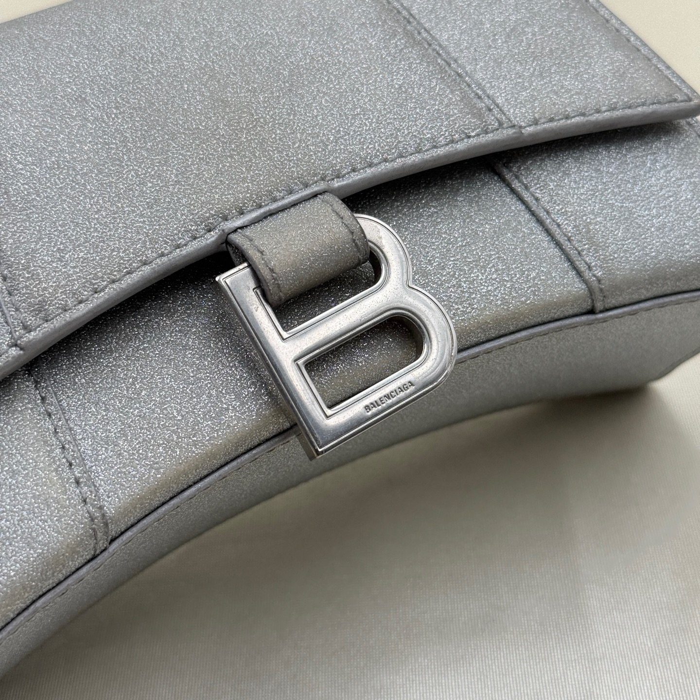 Balenciaga Hourglass Small Silver Polyester PU Crossbody Bag Authentic - Image 3