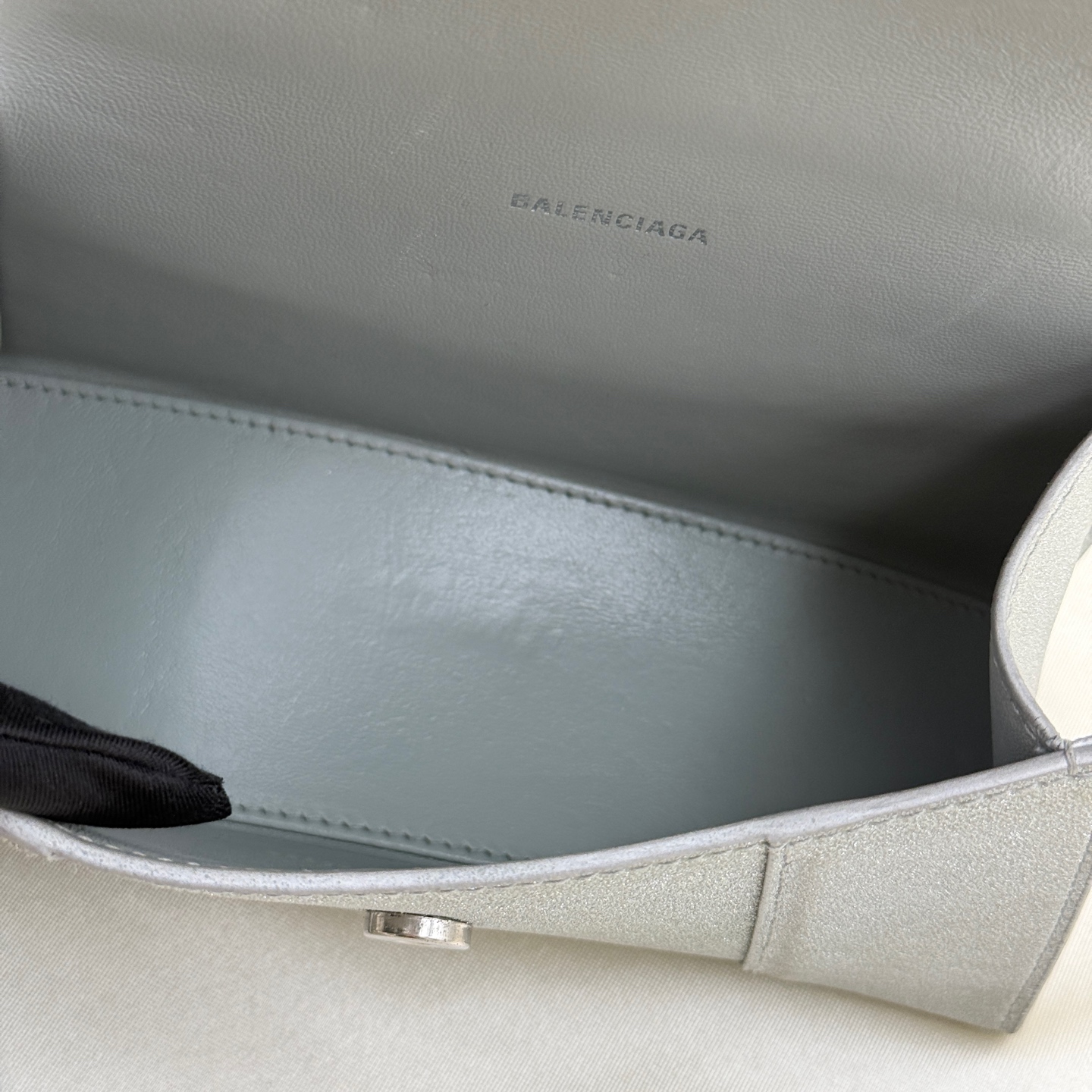 Balenciaga Hourglass Small Silver Polyester PU Crossbody Bag Authentic - Image 4
