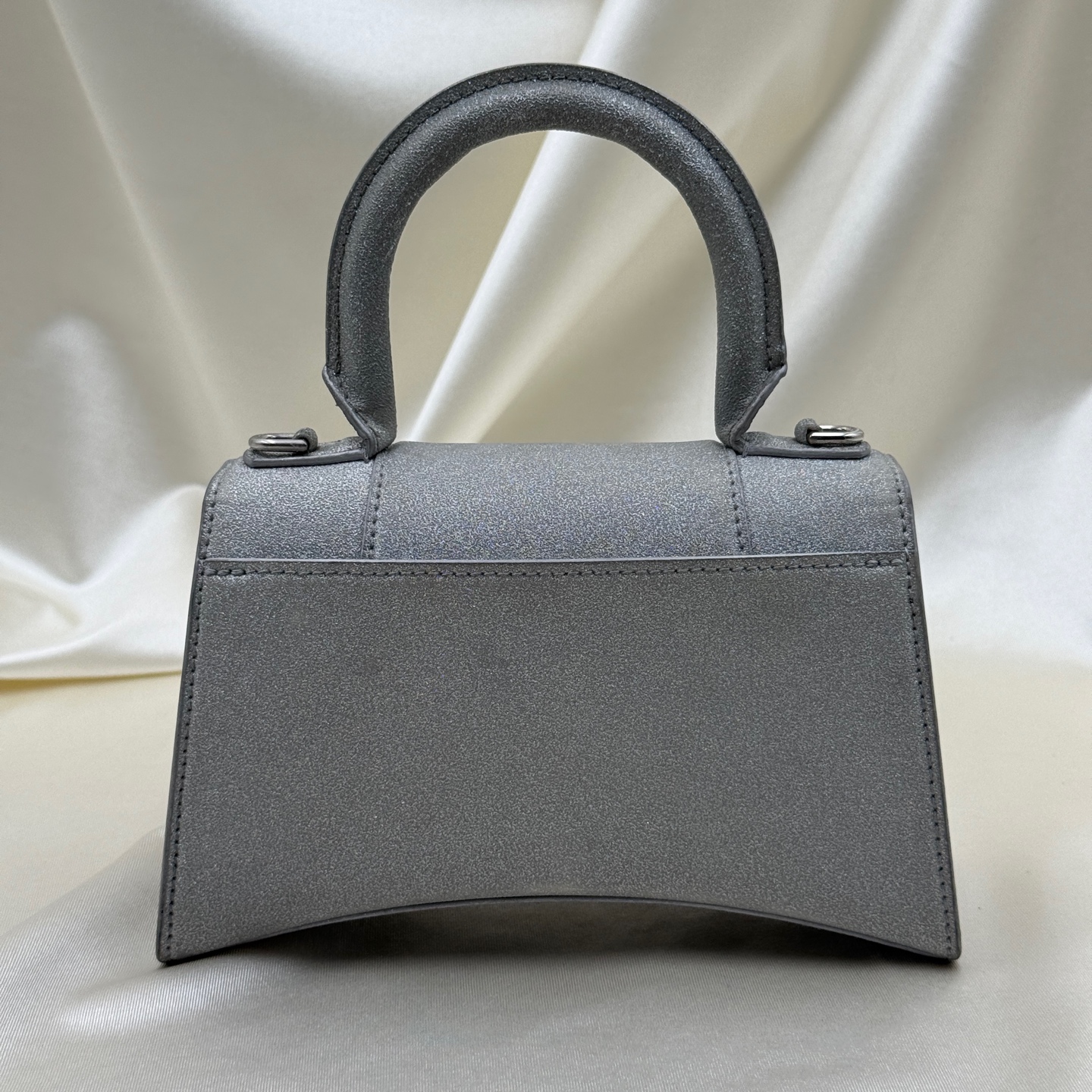 Balenciaga Hourglass Small Silver Polyester PU Crossbody Bag Authentic - Image 6