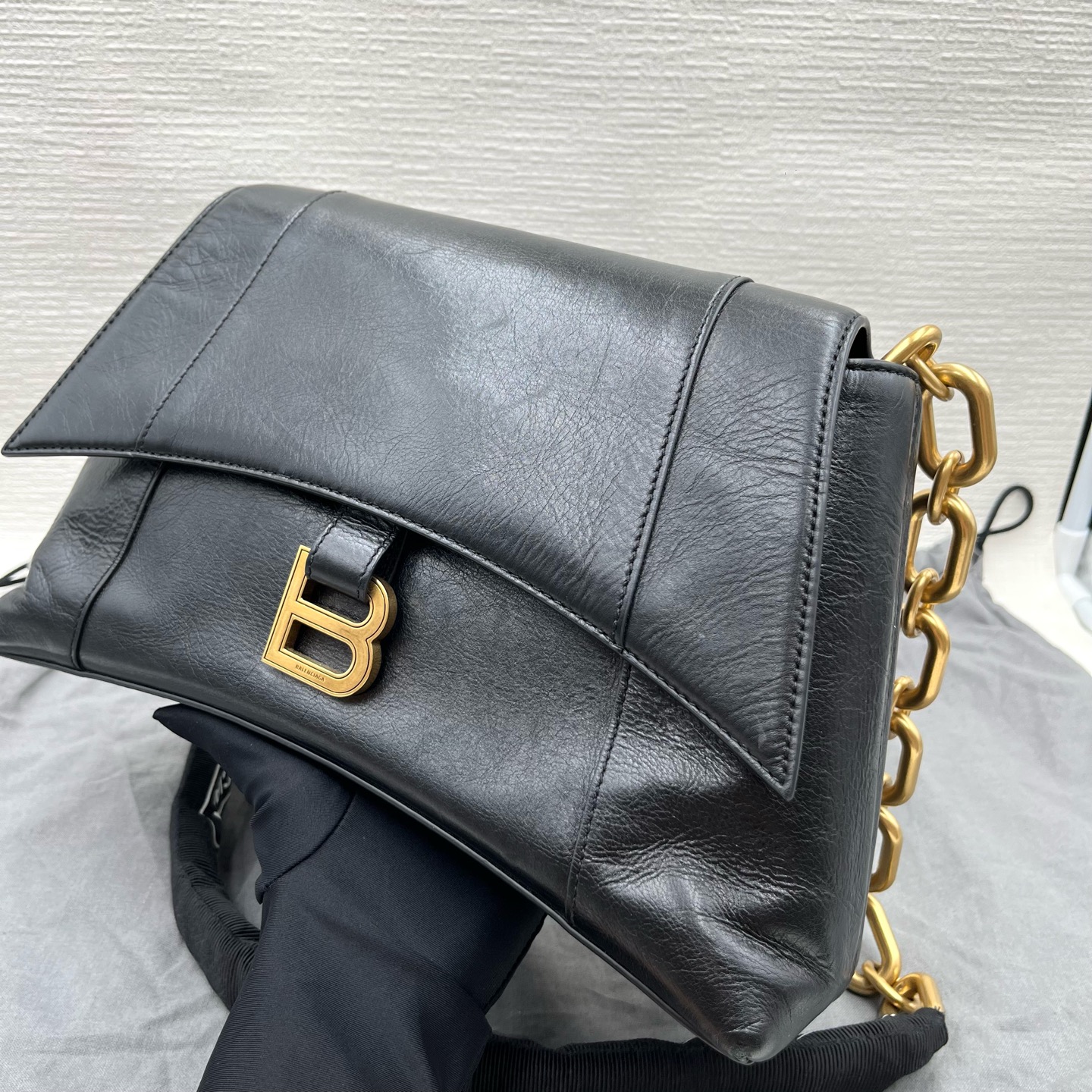 Balenciaga Downtown 6890581I7BM1090 Calfskin Nylon Shoulder Bag Authentic - Image 3
