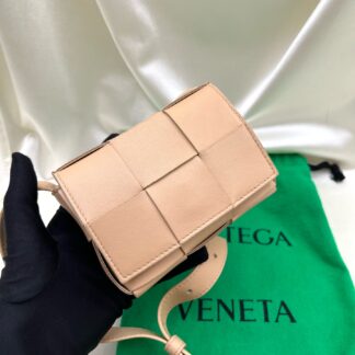 Bottega Veneta Cassette Mini Intreccio Shoulder Bag Almond Brown Authentic