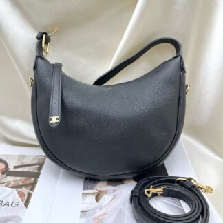 CELINE LULU Black Grained Leather Shoulder Bag Gold Hardware Authentic