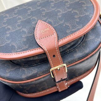 Celine FOLCO Monogram Canvas Crossbody Bag Medium Tan Authentic