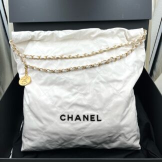 Chanel Tote Bag AS3262 White Calfskin Leather Large Authentic