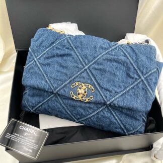 CHANEL 19Bag Denim Blue Medium AS1161-B02876 Authentic