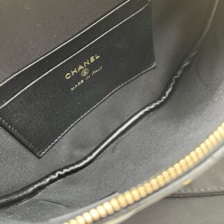 CHANEL 24P Crossbody Bag Black Grained Calfskin Chain Authentic