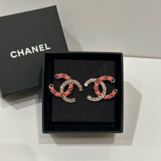 Chanel Double C Pearl Chain Rhinestone Earrings Authentic