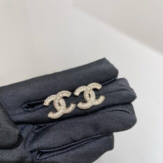 Chanel Classic Double C Crystal Earrings Authentic