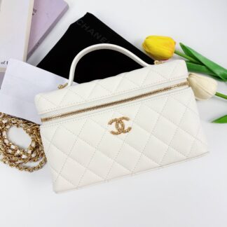Chanel 26P Lunch Box Bag Lambskin Gold Hardware White Authentic