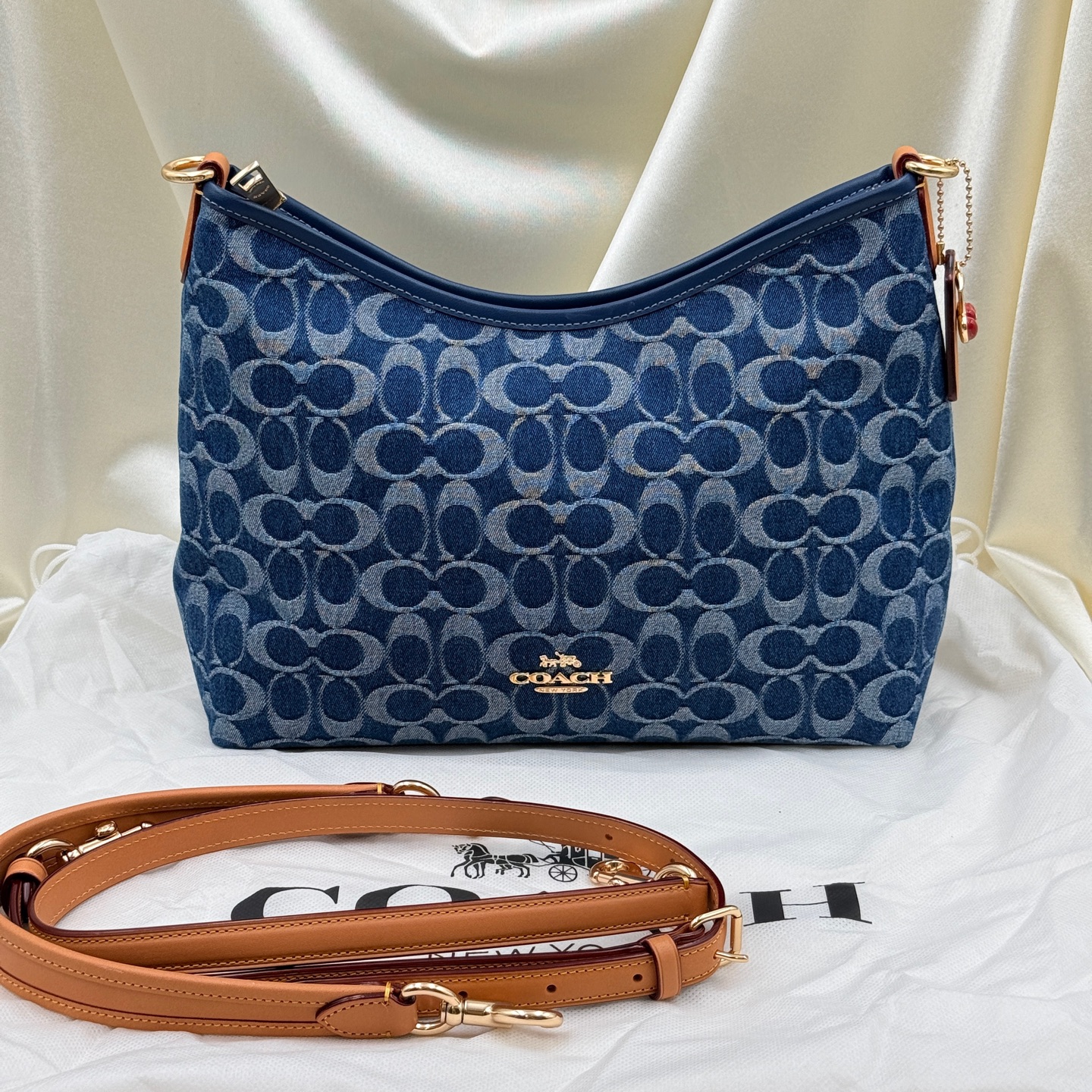 COACH Laurel 31 CY702-IMXIA Denim Blue Fabric Shoulder Bag Authentic - Image 2