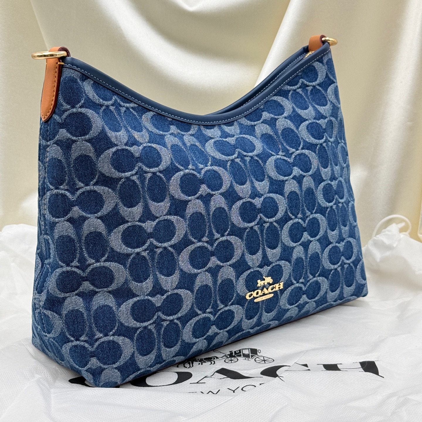 COACH Laurel 31 CY702-IMXIA Denim Blue Fabric Shoulder Bag Authentic - Image 4