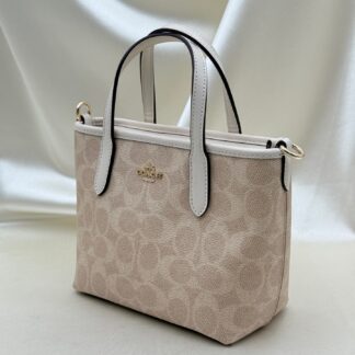 COACH City 15 Logo Removable Strap Tote Bag Mini Sand Chalk White Authentic