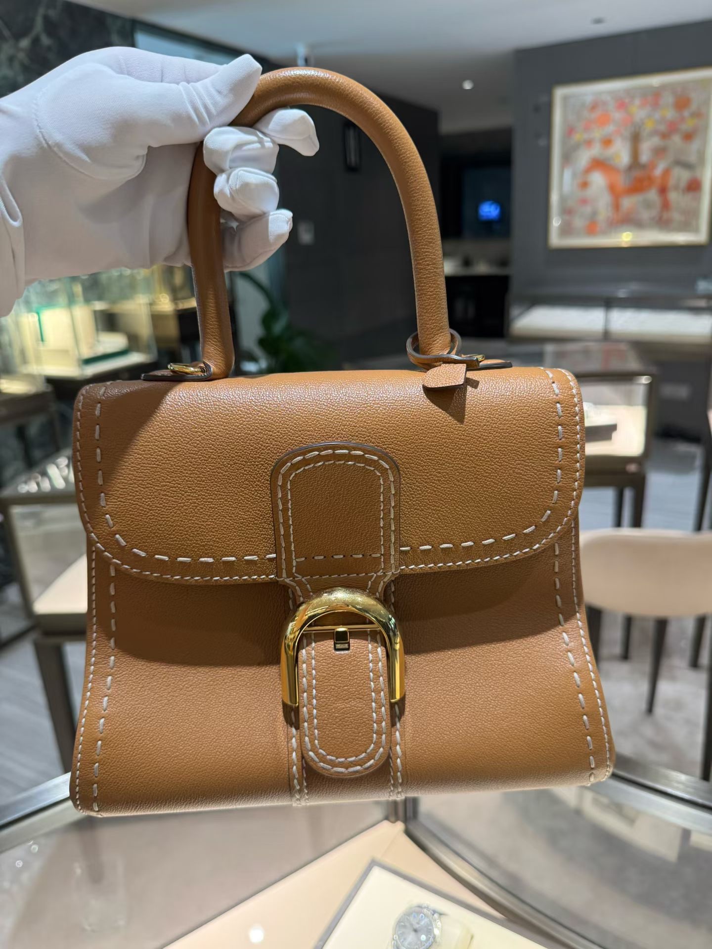 Delvaux Brillant Caramel Top Handle Bag Leather Authentic