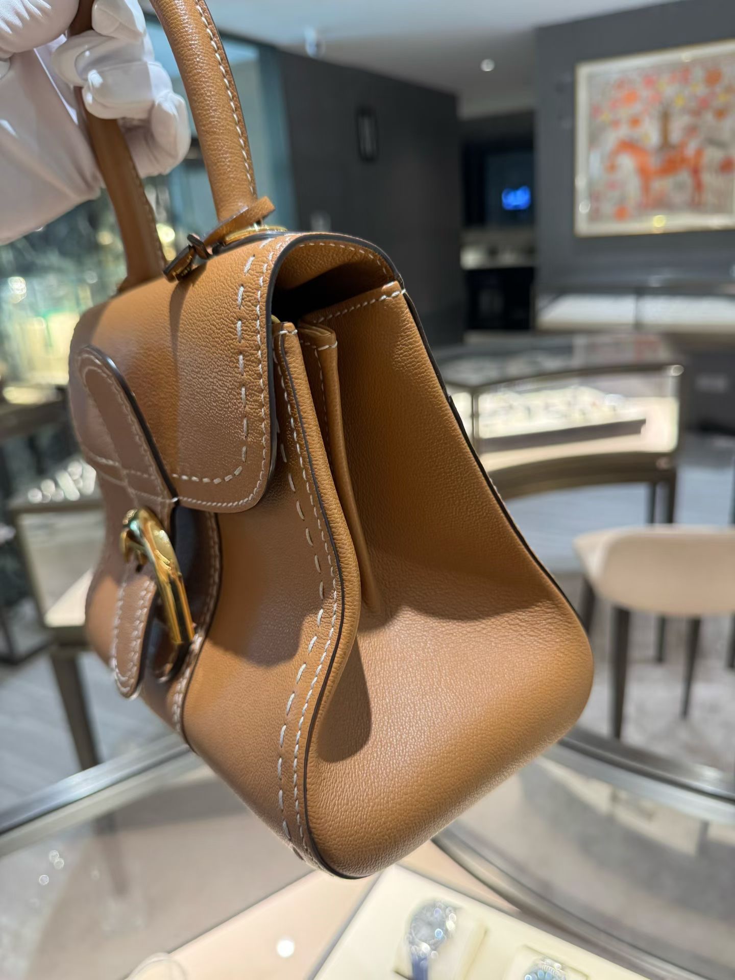 Delvaux Brillant Caramel Top Handle Bag Leather Authentic - Image 3