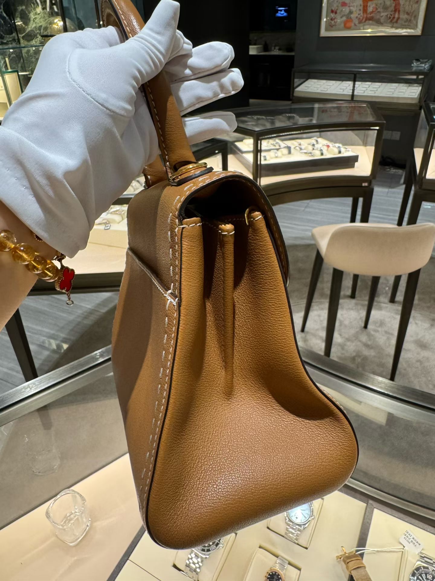 Delvaux Brillant Caramel Top Handle Bag Leather Authentic - Image 4