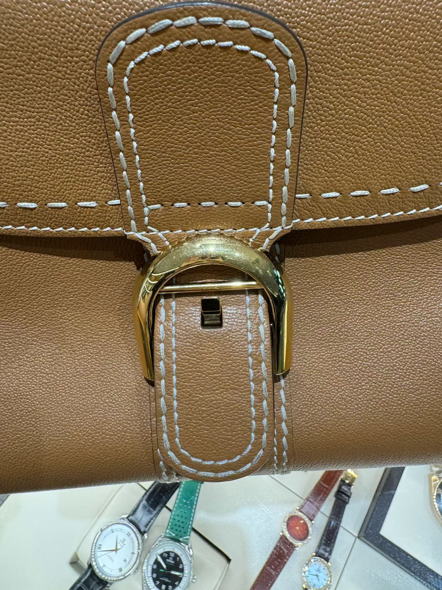 Delvaux Brillant Caramel Top Handle Bag Leather Authentic - Image 5