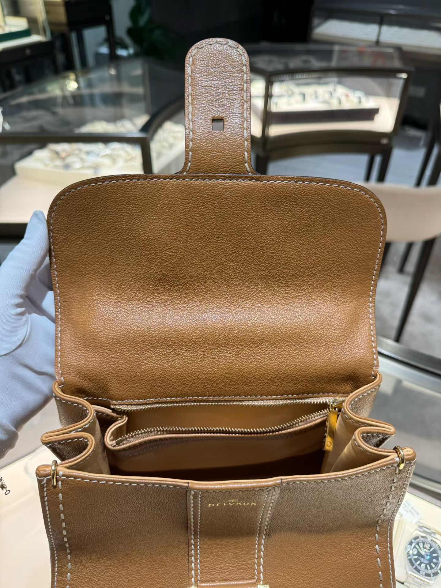 Delvaux Brillant Caramel Top Handle Bag Leather Authentic - Image 7