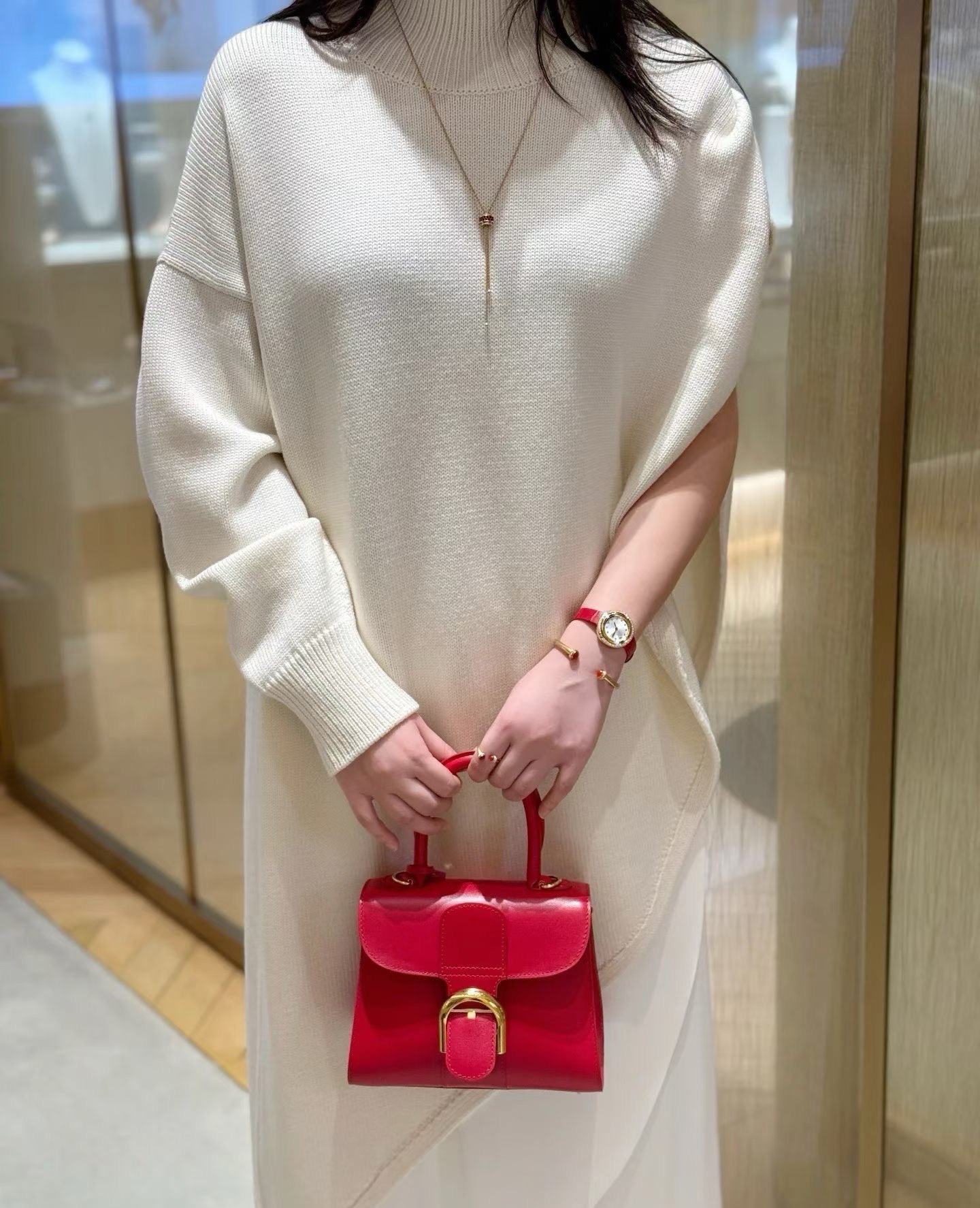Delvaux Brillant Mini Red Grain Calfskin Gold Hardware Crossbody Bag Authentic - Image 2