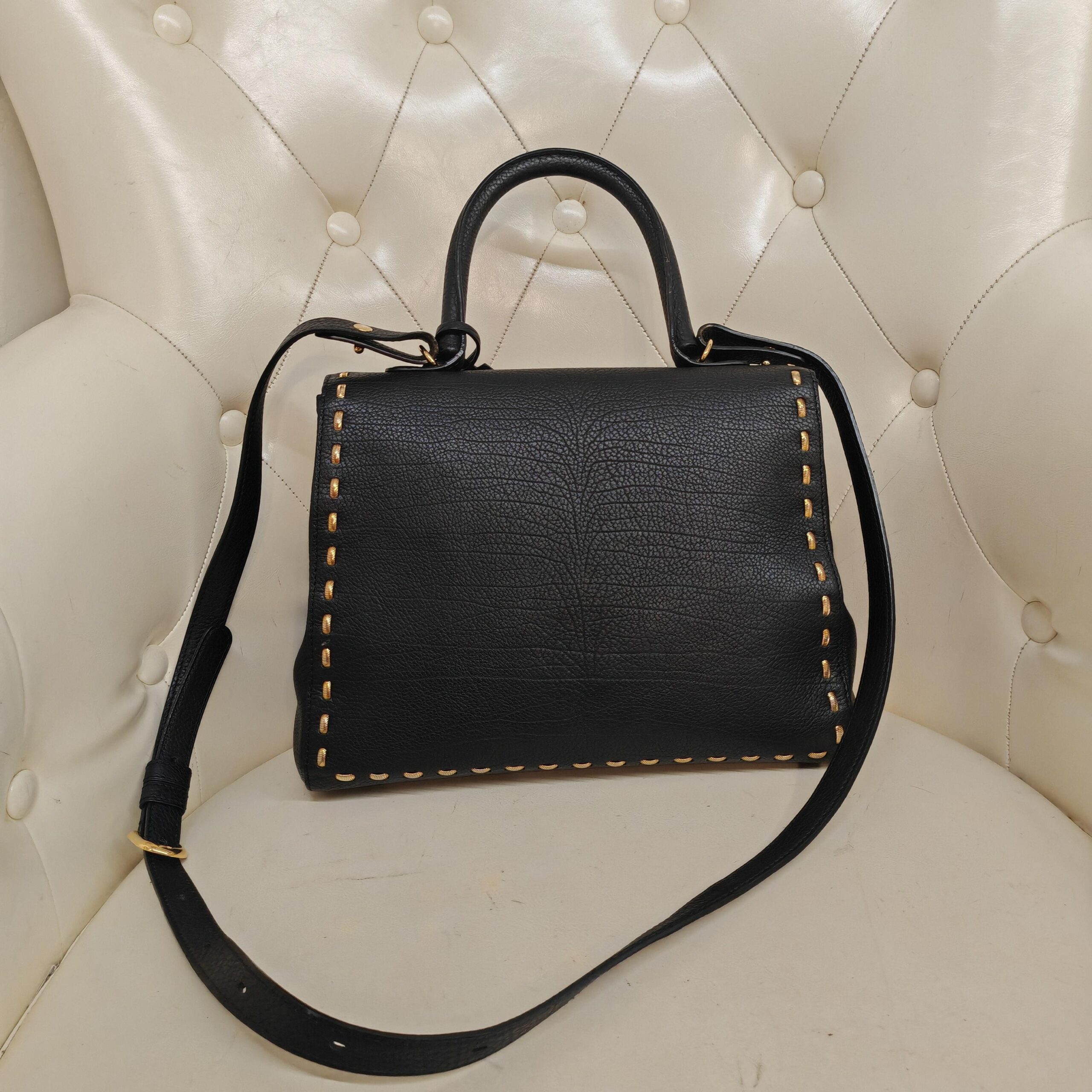 Delvaux Brilliant Black Gold Snake Chain Leather Top Handle Bag Authentic - Image 4