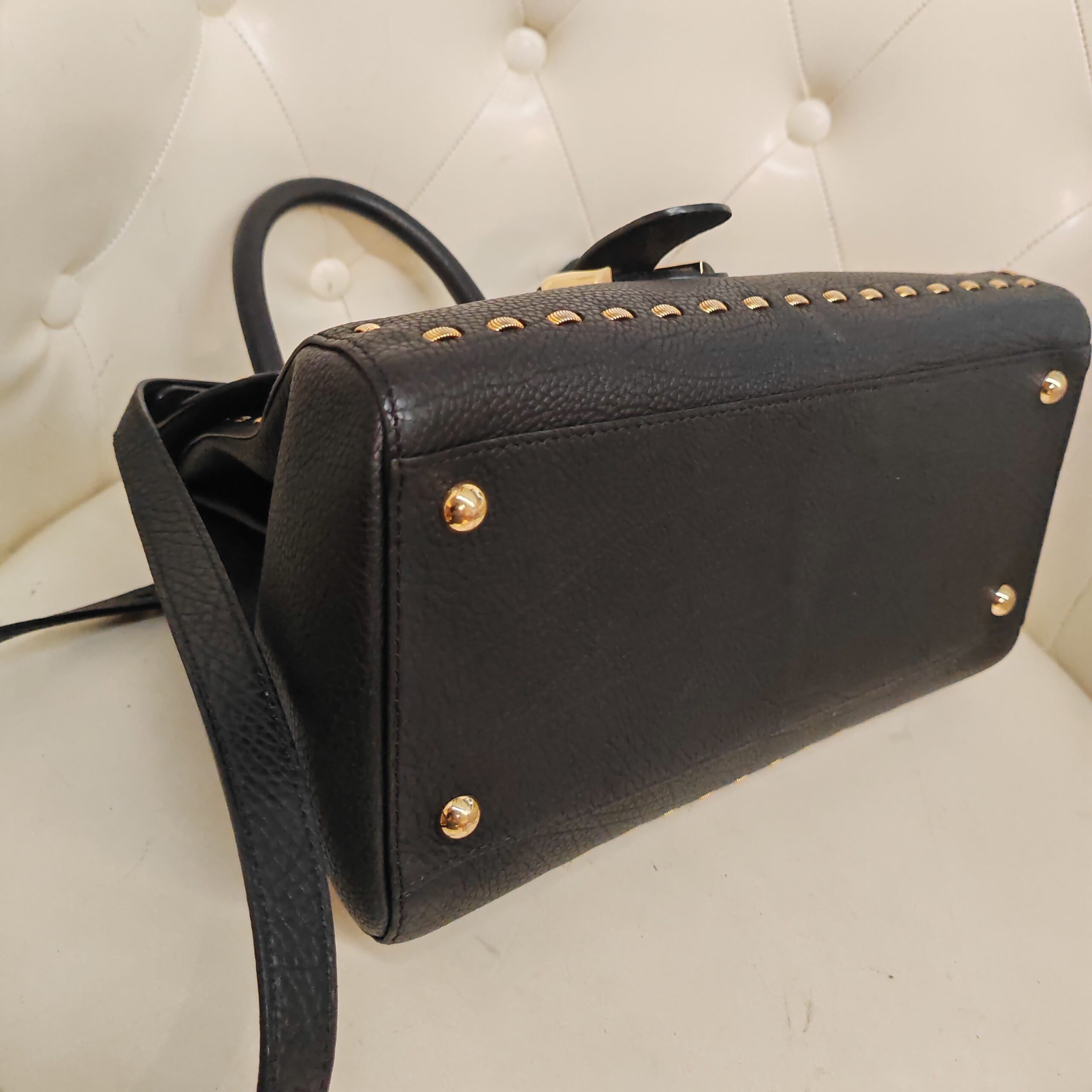 Delvaux Brilliant Black Gold Snake Chain Leather Top Handle Bag Authentic - Image 6
