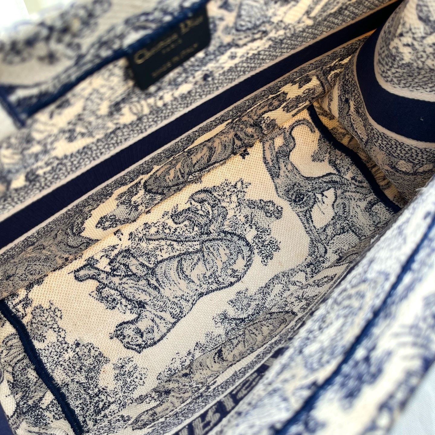 DIOR BookTote Jungle Tiger Toile de Jouy Embroidery Tote Bag Blue Authentic - Image 7