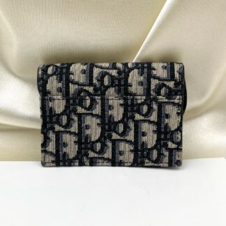 DIOR Saddle Jasmine Oblique Canvas Card Holder Coin Purse Authentic