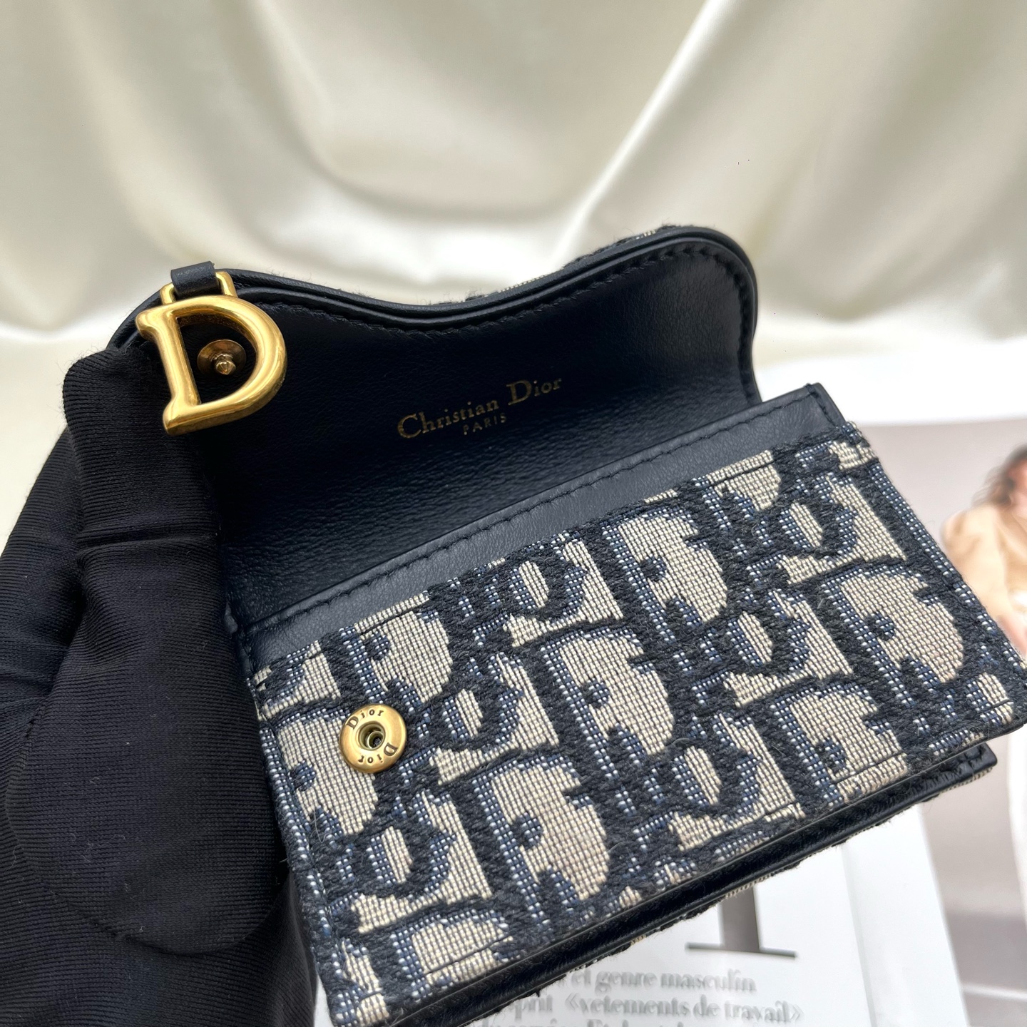 DIOR Saddle Jasmine Oblique Canvas Card Holder Coin Purse Authentic - Image 3