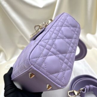 Dior Lady Dior M0538ONGE-M401 4-Section Light Purple Lambskin Leather Authentic