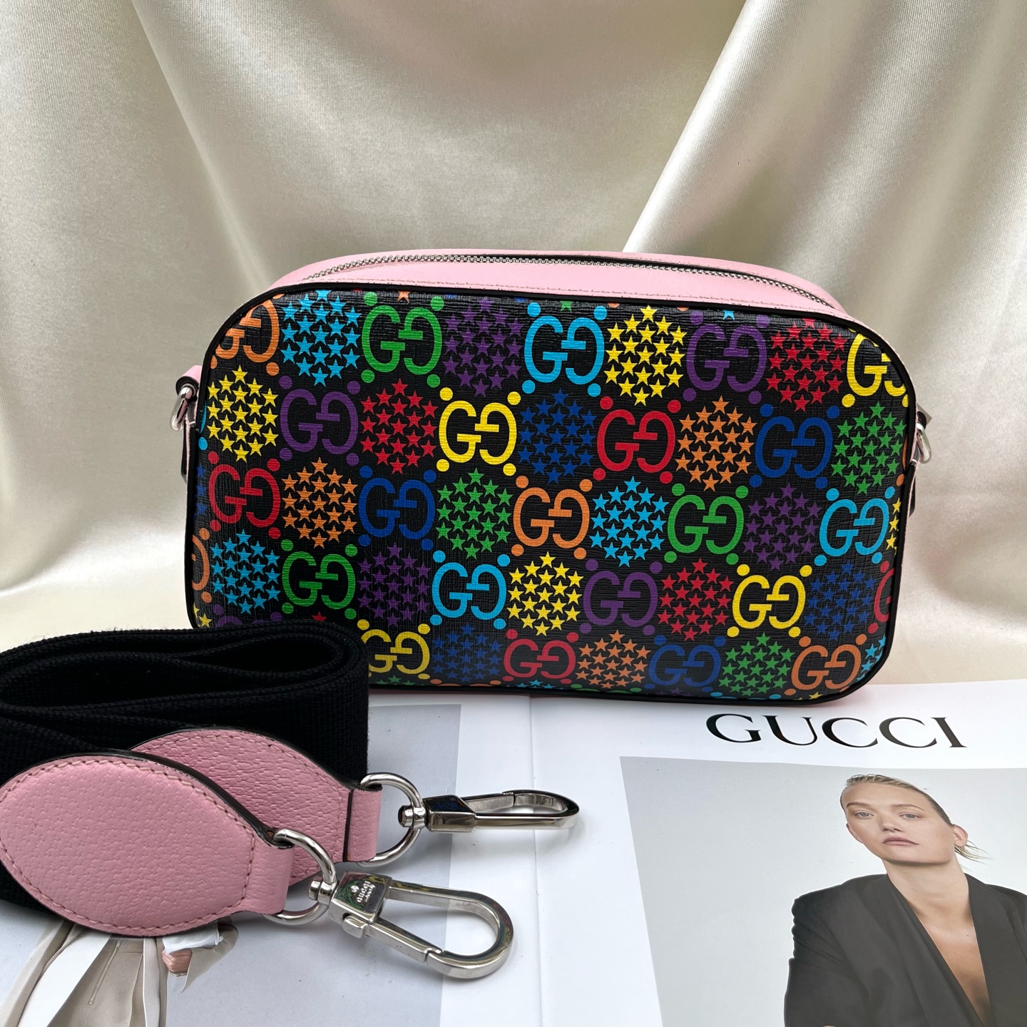 GUCCI Rainbow GG Supreme Canvas Camera Crossbody Bag Small Authentic - Image 2