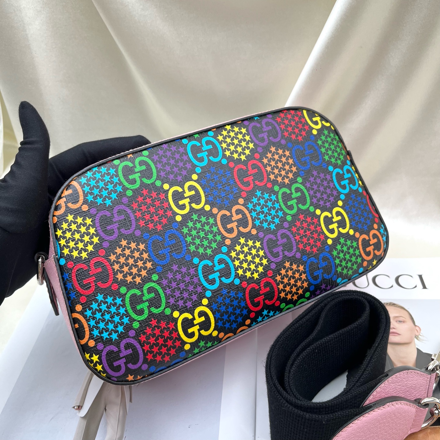 GUCCI Rainbow GG Supreme Canvas Camera Crossbody Bag Small Authentic - Image 3