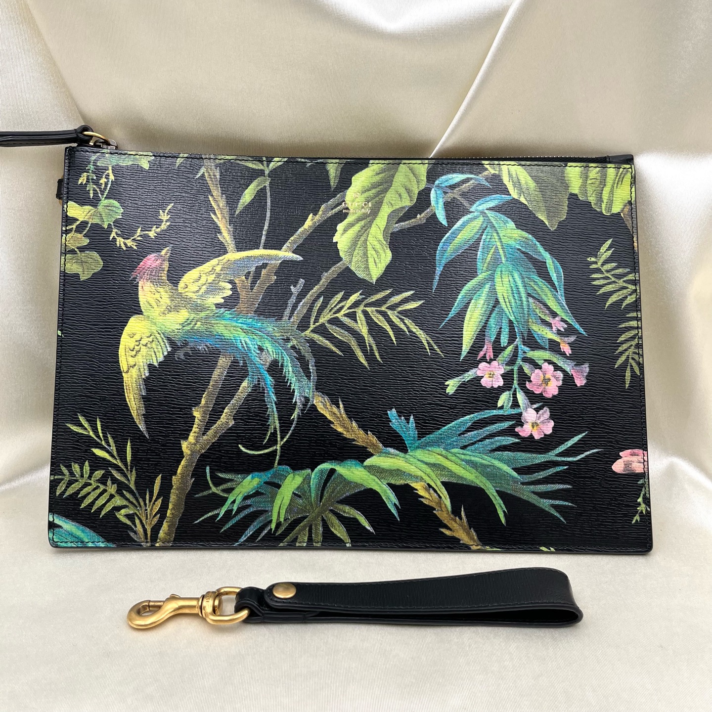 GUCCI Floral Print Leather Pouch Clutch 31cm Authentic - Image 4