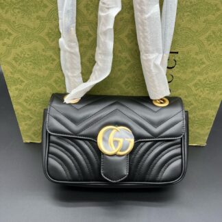 Gucci Marmont 22 Black Gold Hardware Shoulder Bag Authentic