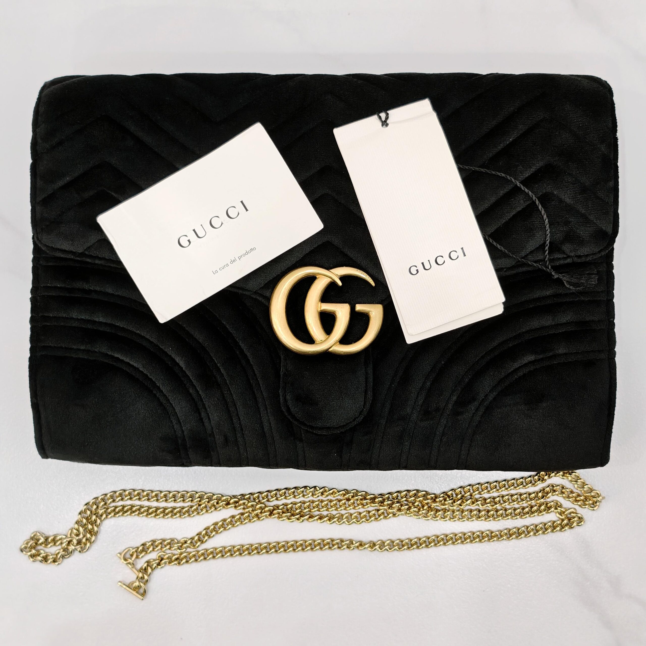 Gucci GG Marmot Matelassé Velvet Clutch Black Velvet Authentic - Image 6