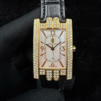 HW Harry Winston 18k Rose Gold Diamond 26x40mm MOP Dial Quartz Ladies Authentic
