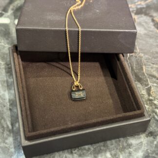 Hermes Kelly Chain Necklace Rose Gold Black Jade Pendant Authentic