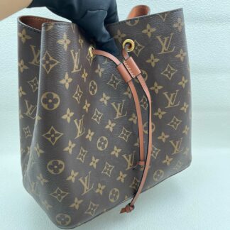 LV LOUIS VUITTON NEONOE MM Monogram Coated Canvas Bucket Bag Brown Authentic