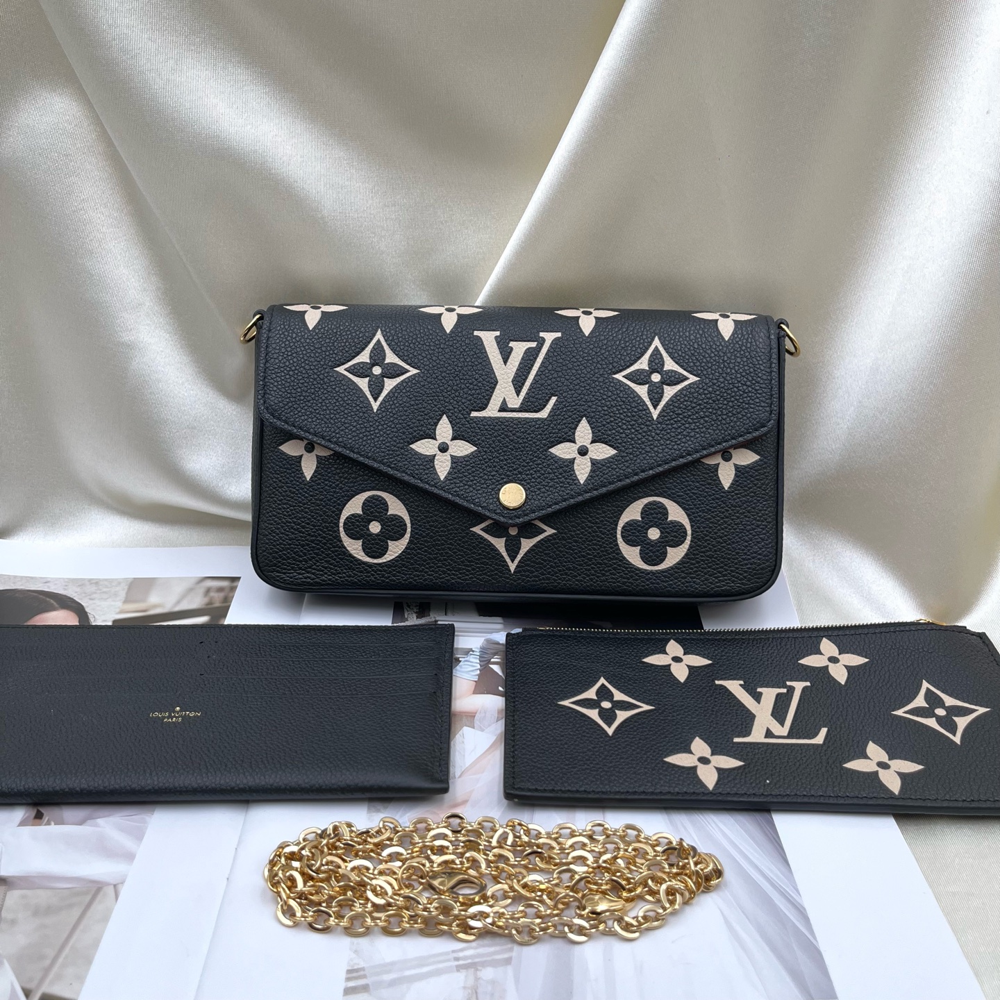 Louis Vuitton M80482 Black Calfskin Pochette Félicie Envelope Crossbod Authentic - Image 4