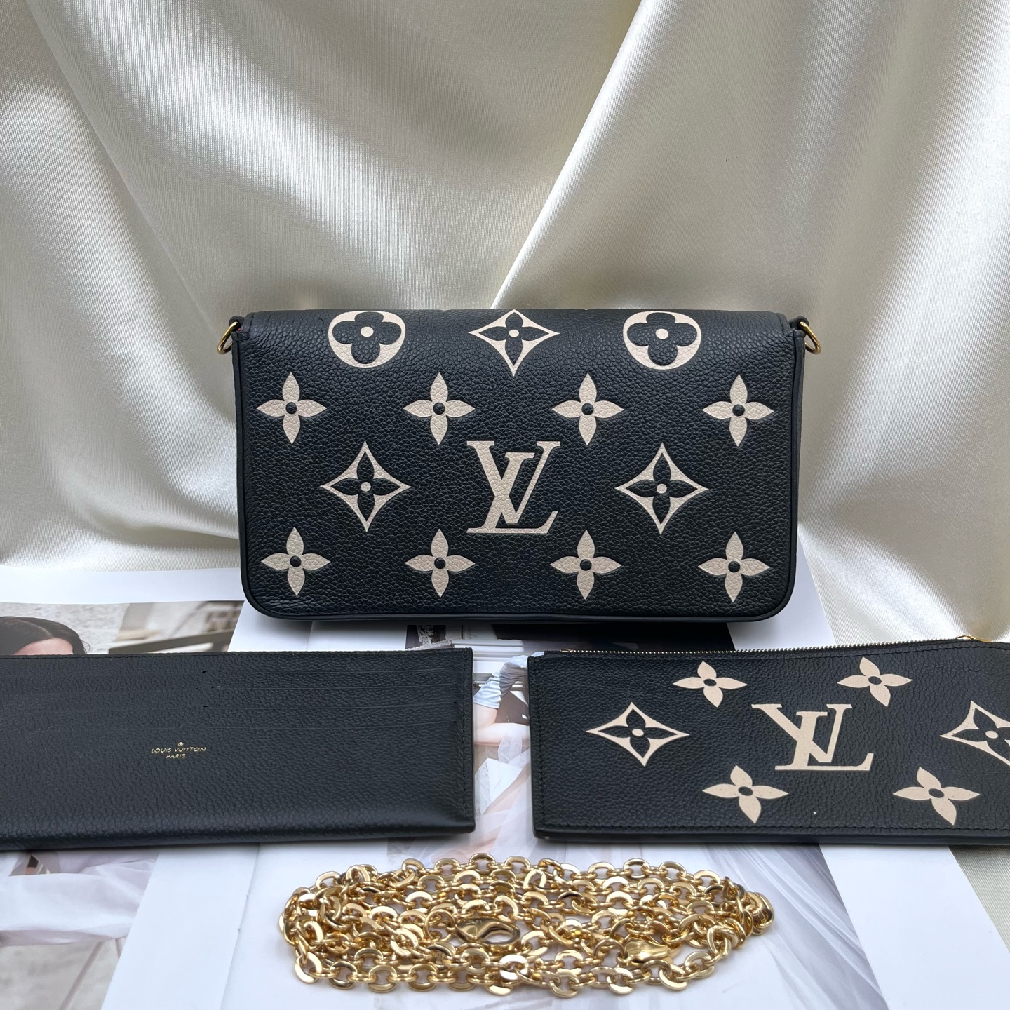 Louis Vuitton M80482 Black Calfskin Pochette Félicie Envelope Crossbod Authentic - Image 9