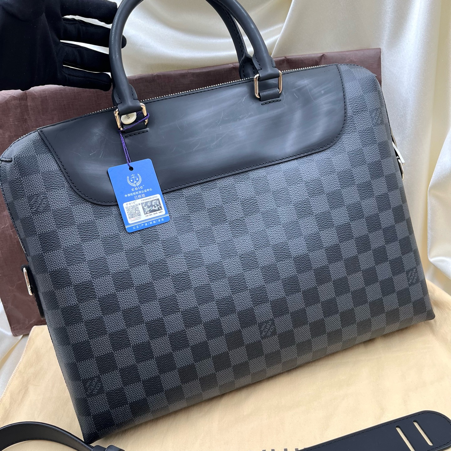 Louis Vuitton N48260 Damier Graphite Canvas Leather Briefcase Shoulder Authentic - Image 5