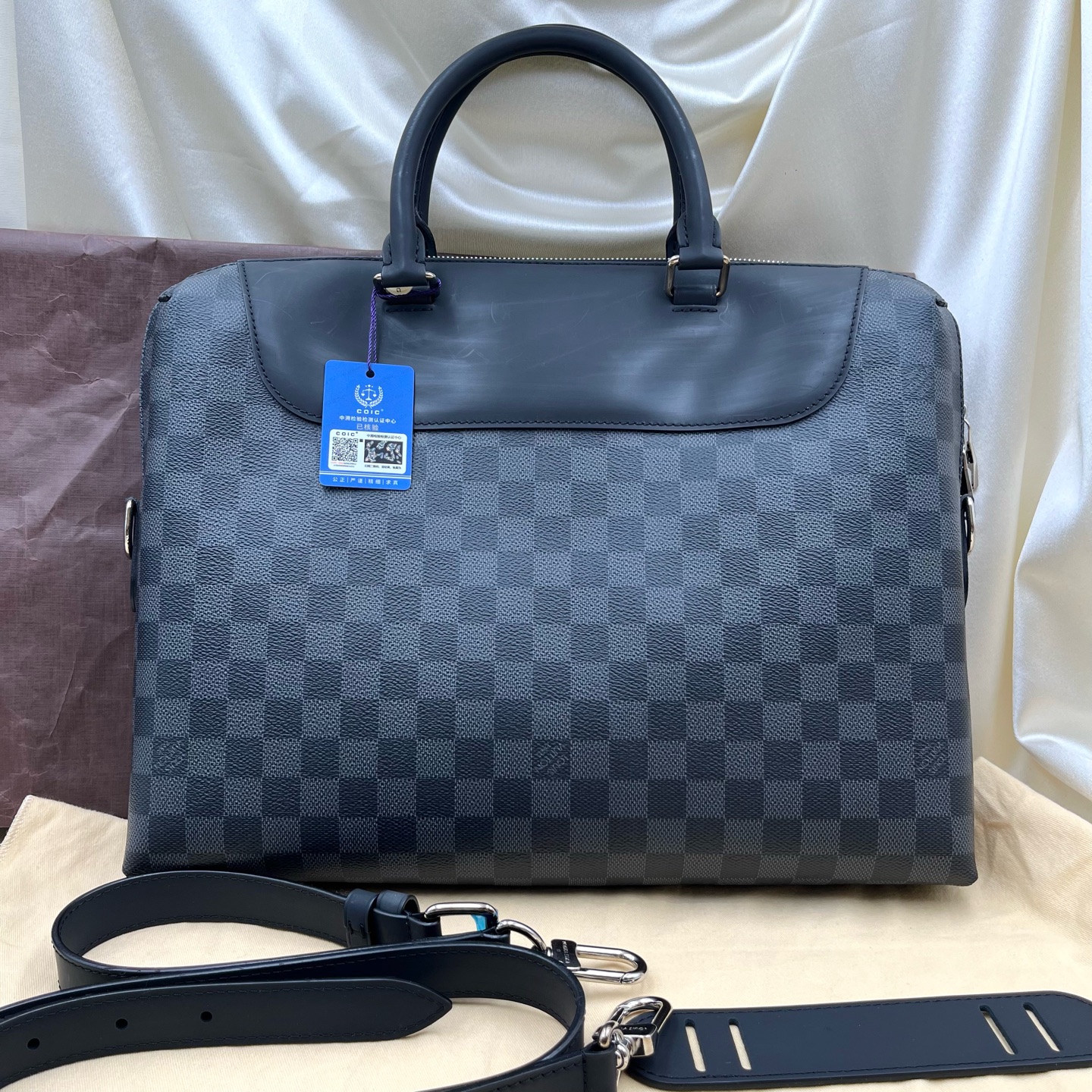 Louis Vuitton N48260 Damier Graphite Canvas Leather Briefcase Shoulder Authentic - Image 6
