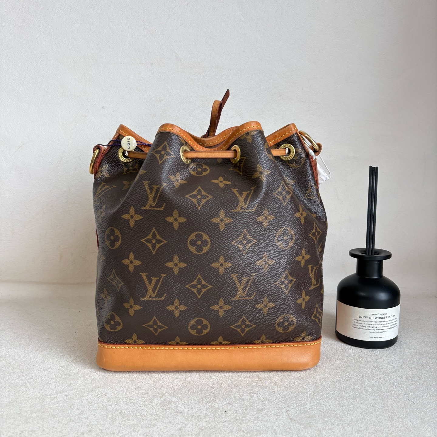 LV Noe BB Drawstring Bucket Bag SA3187 Brown Monogram Canvas Authentic - Image 2