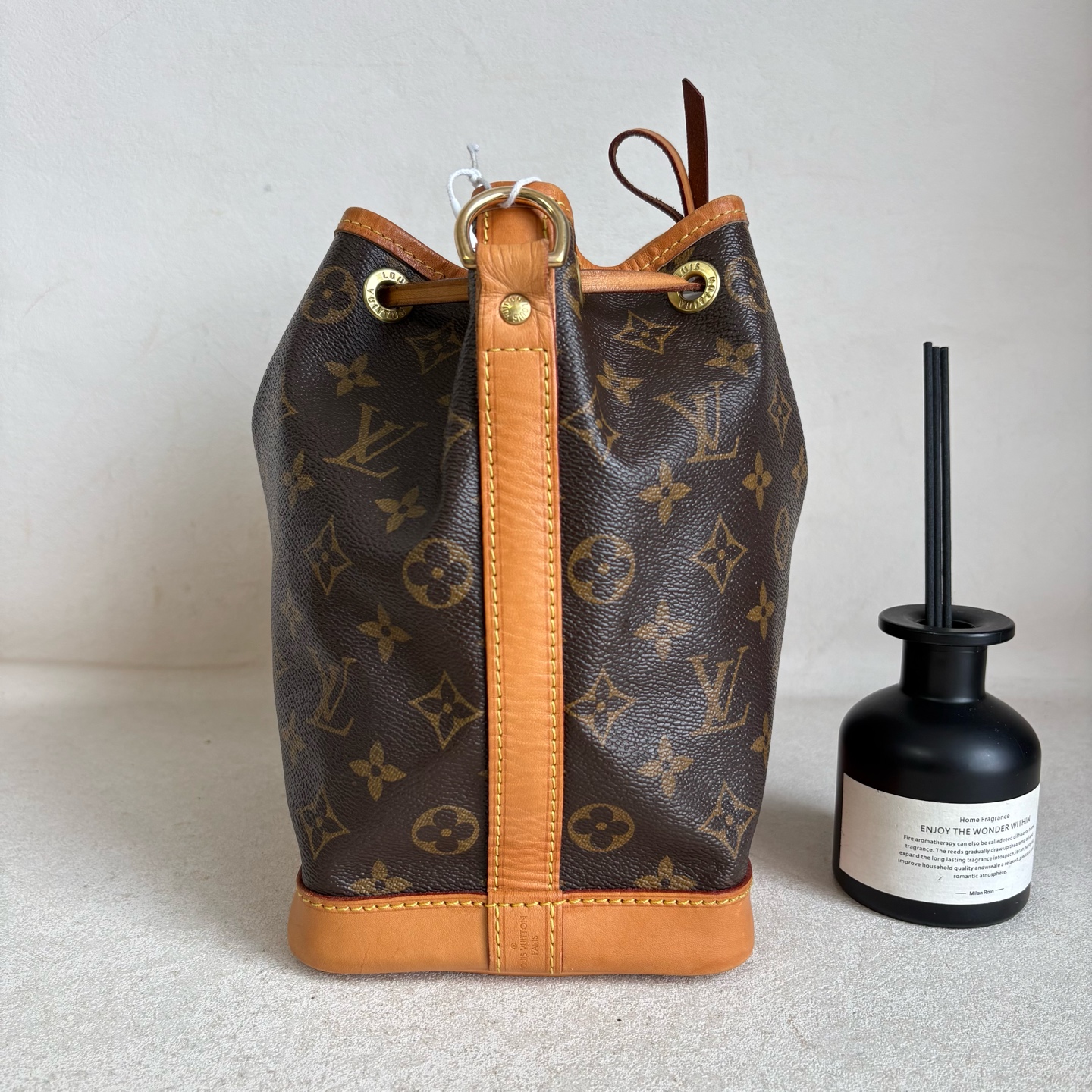 LV Noe BB Drawstring Bucket Bag SA3187 Brown Monogram Canvas Authentic - Image 3