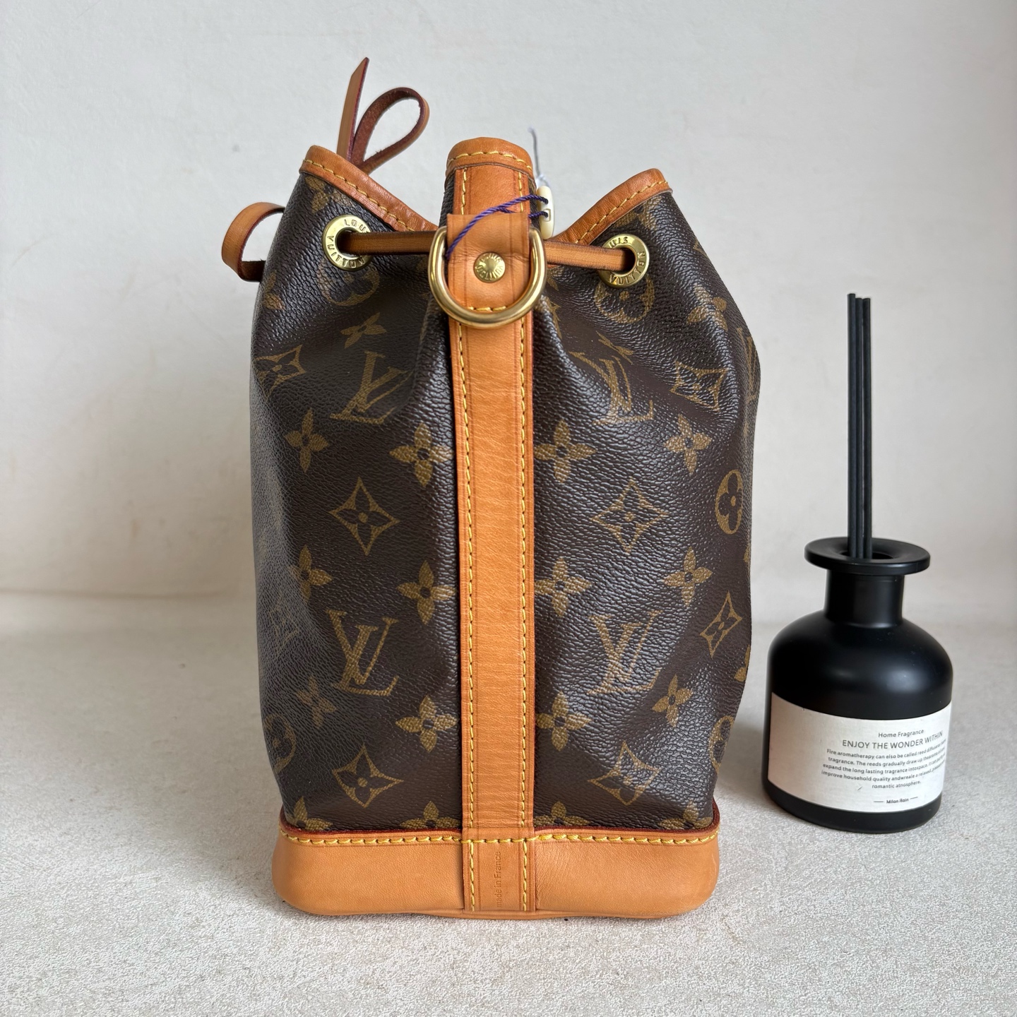 LV Noe BB Drawstring Bucket Bag SA3187 Brown Monogram Canvas Authentic - Image 4